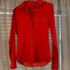 Z Spoke by Zac Posen Silk Tuxedo Blouse Long sleeve Red Pink Trim Valentines XS